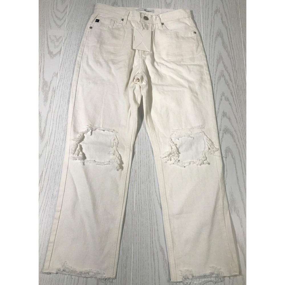 KanCan Distressed Jeans Womens 5/26 White Stretch Mid Rise Straight Fit New